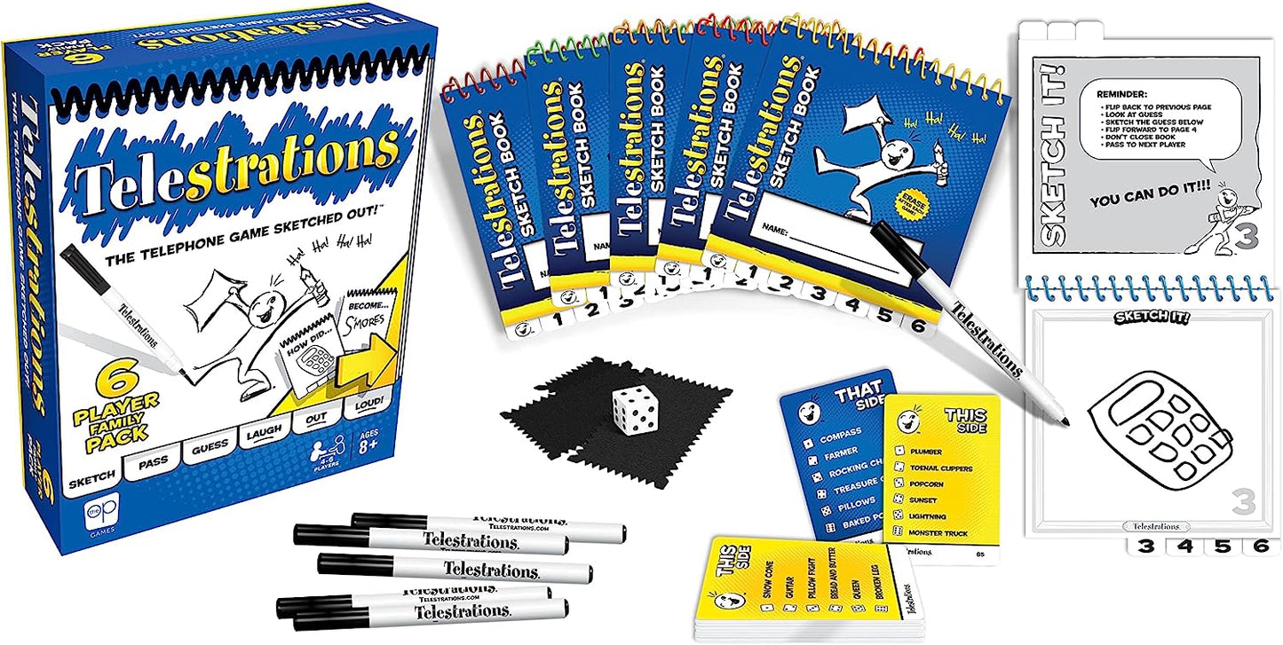 Telestrations 6 Player Family Pack Party Board Game - Open Box