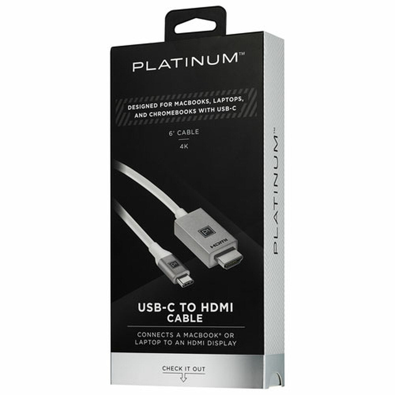 Câble Platinum PT-PCCXHDMI6C de 1,8 m (6 pi) USB-C vers HDMI 4K - Boîte ouverte 