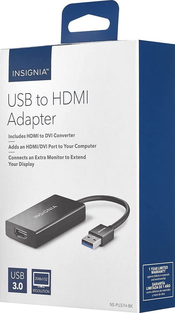 Insignia NS-PU37HBK Adaptateur vidéo externe SuperSpeed ​​USB 3.0 à HDMI Noir - Boîte ouverte