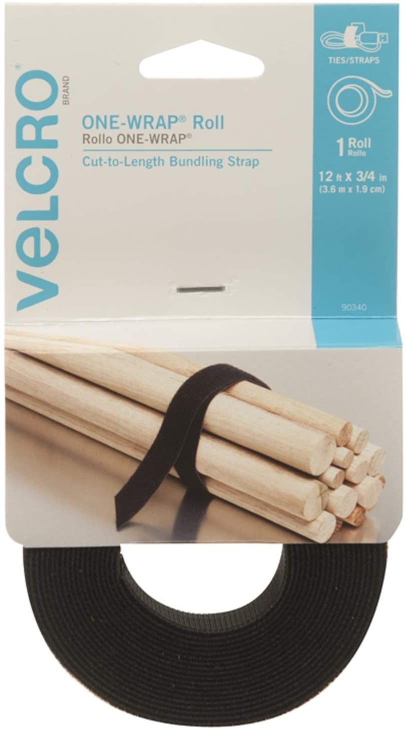 Velcro - Hook and Loop Tape Roll, Double Sided, Hook and Loop, Reusable, 3.6 x 1.9 cm, Black - Open Box