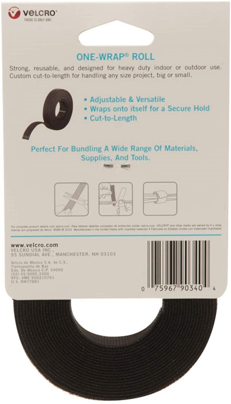 Velcro - Hook and Loop Tape Roll, Double Sided, Hook and Loop, Reusable, 3.6 x 1.9 cm, Black - Open Box