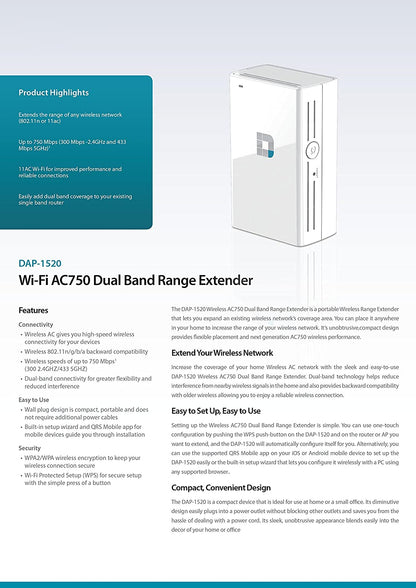 D-Link DAP-1520 Dual Band Wi-Fi Range Extender - Refurbished