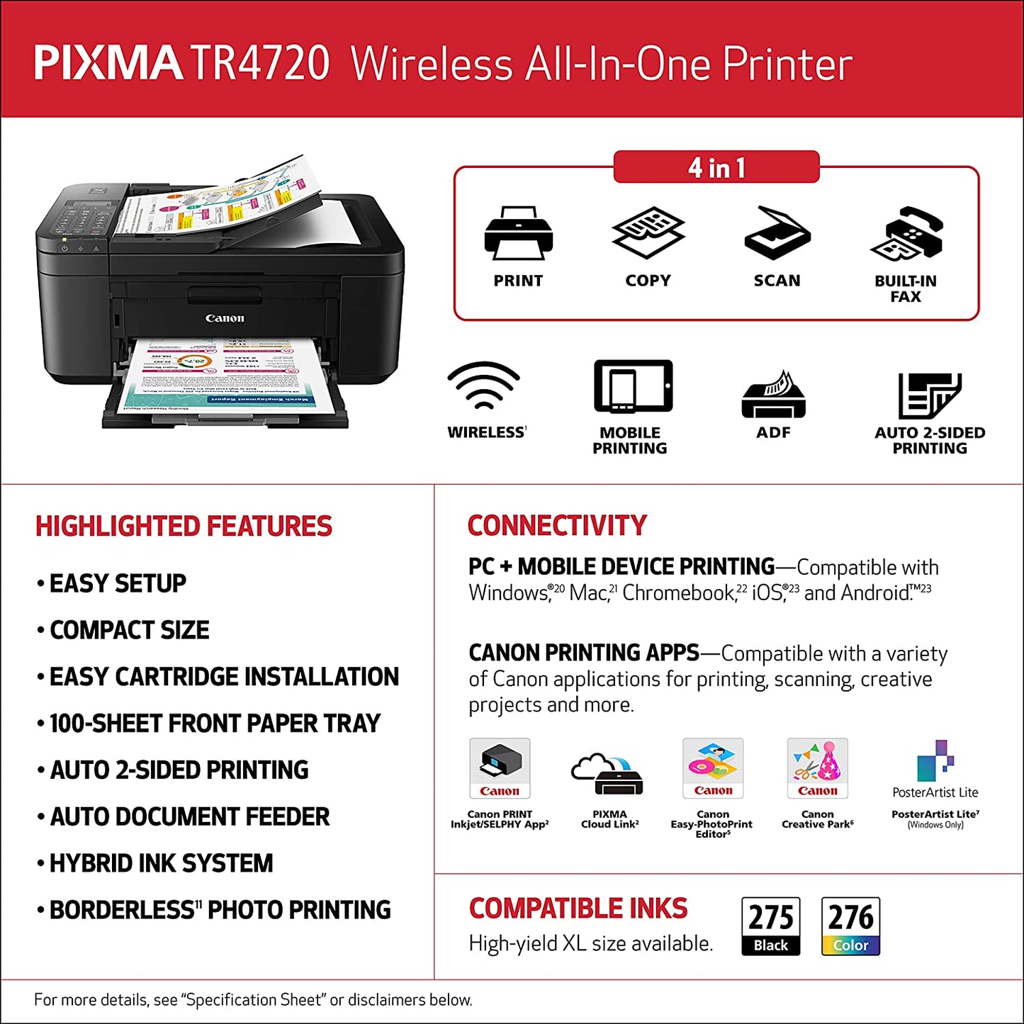 Canon Pixma TR4720 Black Wireless All-in-One Printer - Refurbished