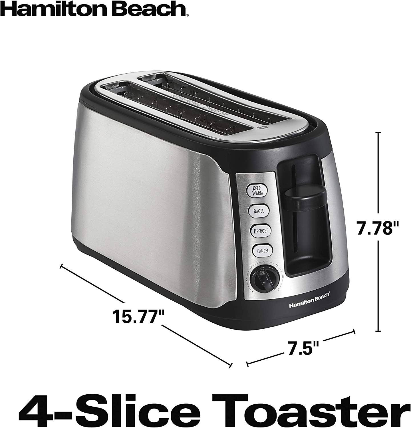 Hamilton Beach 24810C 4-Slice Long Slot Toaster with Keep Warm Stainless Steel - Refurbished