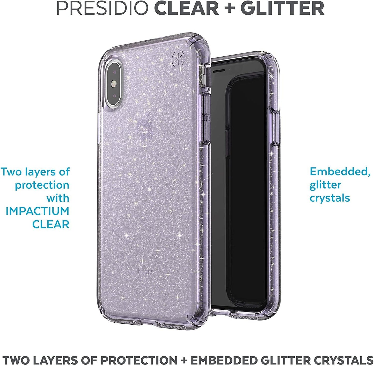 Speck Products Compatible Phone Case for Apple iPhone Xs/X, Presidio Clear + Glitter Case Wireless Speck Products 